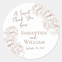 Boho Mocha Mousse Floral Wedding Dank je wel Ronde Sticker