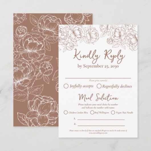 Boho Mocha Mousse Modern Wedding Maaltijd Opties e RSVP Kaartje (Voorkant / Achterkant)