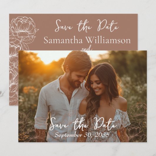 Boho Mocha Mousse Moderne minimalistische bruiloft Save The Date (Voorkant / Achterkant)