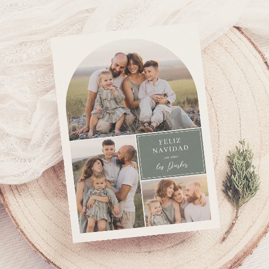 Boho Modern 4 Foto Boog Feliz Navidad Kerstmis Feestdagenkaart
