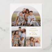 Boho Modern 4 Foto Collage Boog Kerstfoto Folie Feestdagenkaart (Voorkant)