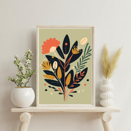 Boho Modern Abstract Botanisch Bloem Poster