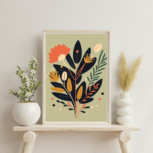 Boho Modern Abstract Botanisch Bloem Poster