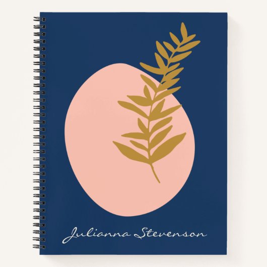 Boho Modern Abstract Botanisch Kunstblauw Aangepas Notitieboek (Voorkant)