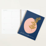 Boho Modern Abstract Botanisch Kunstblauw Aangepas Planner<br><div class="desc">Deze stijlvolle ontwerper heeft een  boho botanische illustratie met abstracte vormen in roze,  blauw en goud. Pas het aan met jouw naam. Geweldig cadeauidee!</div>