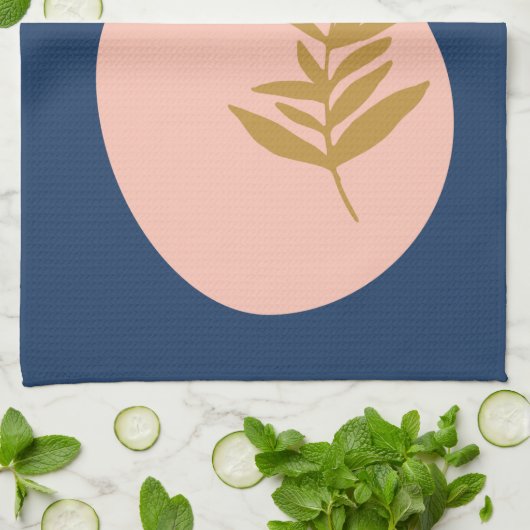 Boho Modern Abstract Botanisch Kunstblauw Aangepas Theedoek (Gevouwen)