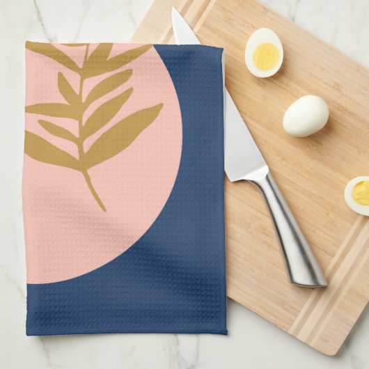 Boho Modern Abstract Botanisch Kunstblauw Aangepas Theedoek (Quarter Fold)