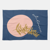 Boho Modern Abstract Botanisch Kunstblauw Aangepas Theedoek (Horizontaal)