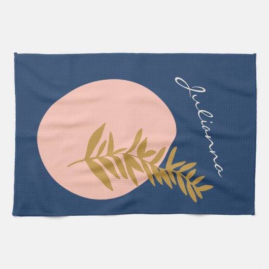 Boho Modern Abstract Botanisch Kunstblauw Aangepas Theedoek (Horizontaal)