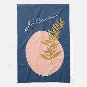 Boho Modern Abstract Botanisch Kunstblauw Aangepas Theedoek (Verticaal)