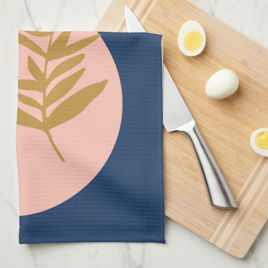 Boho Modern Abstract Botanisch Kunstroze Blauw Gou Theedoek (Quarter Fold)