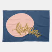 Boho Modern Abstract Botanisch Kunstroze Blauw Gou Theedoek (Horizontaal)