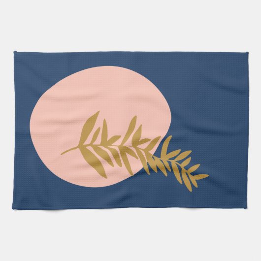 Boho Modern Abstract Botanisch Kunstroze Blauw Gou Theedoek (Horizontaal)