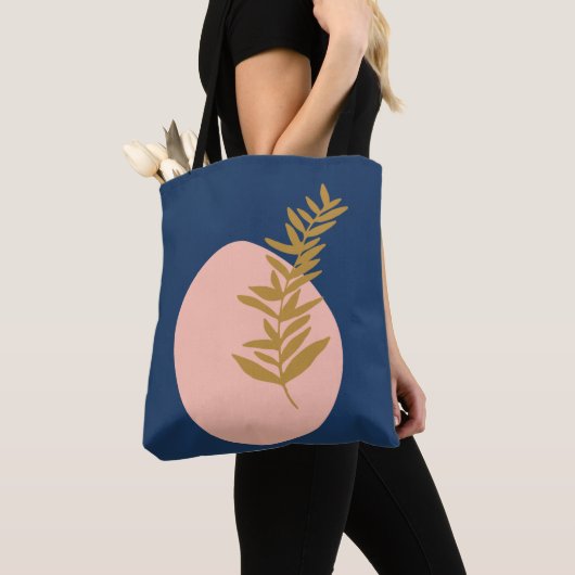 Boho Modern Abstract Botanisch Kunstroze Blauw Gou Tote Bag (Dichtbij)