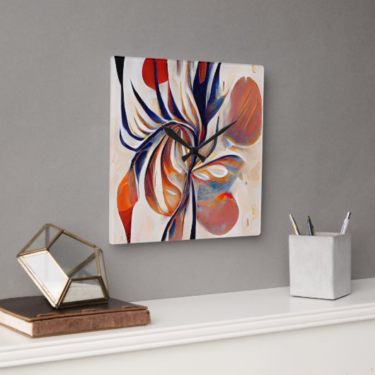 Boho Modern Abstract kunstwerk Vierkante Klok (Kantoor)
