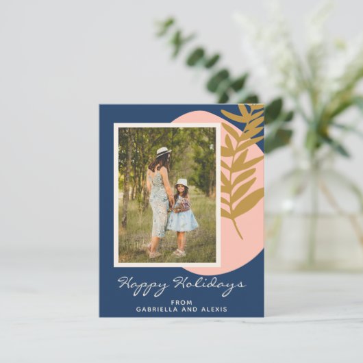 Boho Modern Abstracte Botanische Blue Aangepaste F Feestdagenkaart (Staand voorkant)