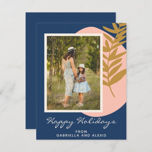 Boho Modern Abstracte Botanische Blue Aangepaste F Feestdagenkaart (Voorkant / Achterkant)