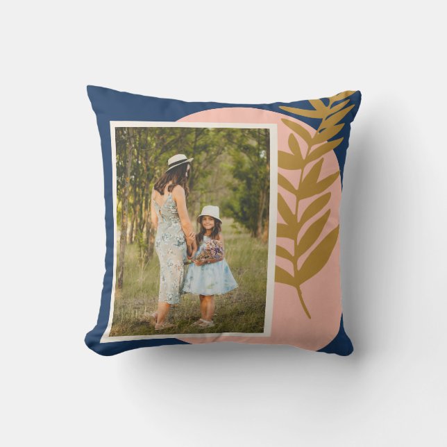 Boho Modern Abstracte Botanische Blue Aangepaste F Kussen (Voorkant)