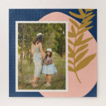Boho Modern Abstracte Botanische Blue Aangepaste F Legpuzzel<br><div class="desc">Deze stijlvolle aangepaste puzzel biedt een  boho botanische illustratie met abstracte vormen in roze,  blauw en goud. Pas het aan met jouw naam en foto. Geweldig cadeauidee!</div>
