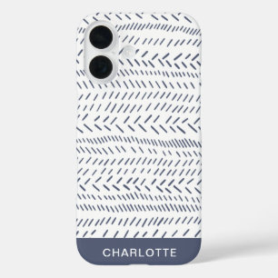 Boho Modern Abstracte Mudcloth Navy Personalized iPhone 16 Hoesje