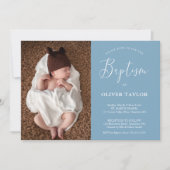 Boho Modern Baby Dusty Blue Blue Baptisme Kaart (Voorkant)