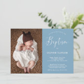 Boho Modern Baby Dusty Blue Blue Baptisme Kaart (Staand voorkant)