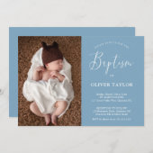 Boho Modern Baby Dusty Blue Blue Baptisme Kaart (Voorkant / Achterkant)