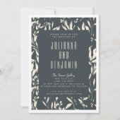 Boho Modern Black Hand Drawn Floral Wedding Kaart (Voorkant)