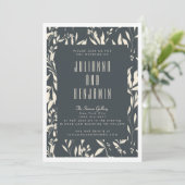 Boho Modern Black Hand Drawn Floral Wedding Kaart (Staand voorkant)