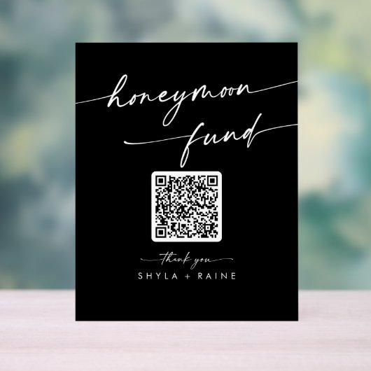 Boho Modern Black Wedding Honeymoon Fund Acryl Bord (Neutraal)