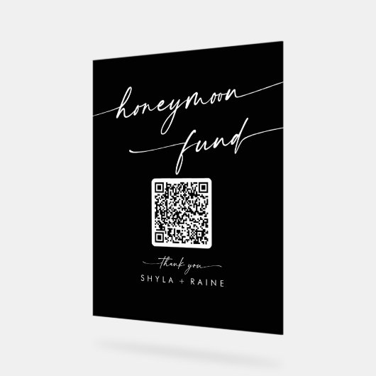 Boho Modern Black Wedding Honeymoon Fund Acryl Bord (Hoek)