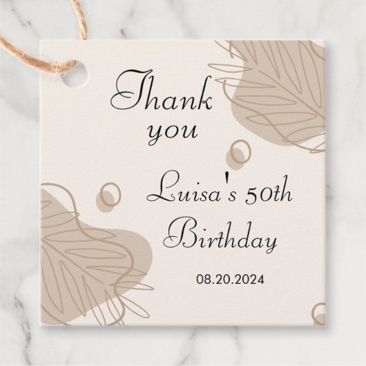 Boho modern blad alle leeftijden verjaardag bedankjes labels (Voorkant)