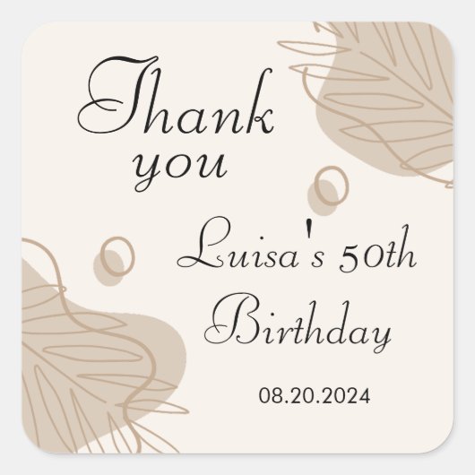 Boho modern blad alle leeftijden verjaardag vierkante sticker (Voorkant)