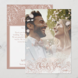 Boho Modern Blush Pink Bloemen Elegante Foto Bedankkaart
