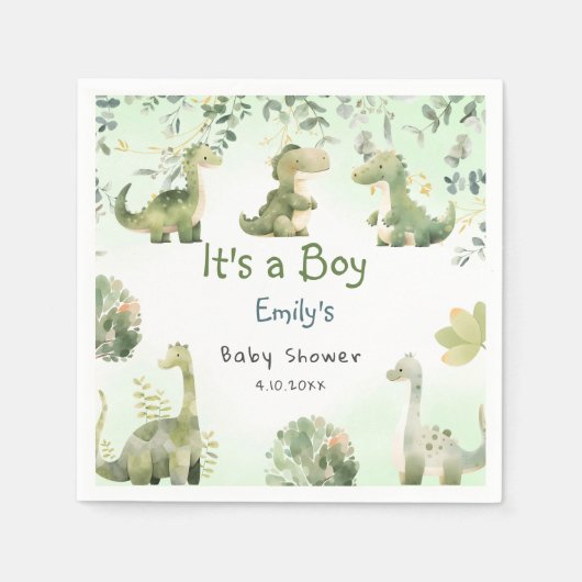 Boho Modern Boho Watercolor Dinosaur Greenery Boy Servet (Voorkant)