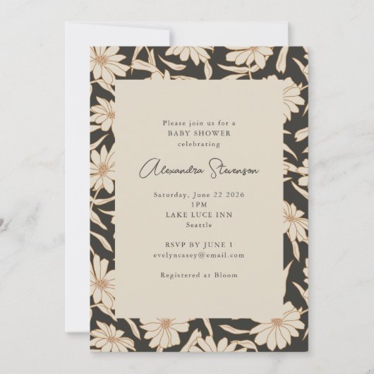 Boho Modern Botanical Black en Ivory Baby shower Kaart (Voorkant)