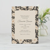Boho Modern Botanical Black en Ivory Baby shower Kaart (Staand voorkant)