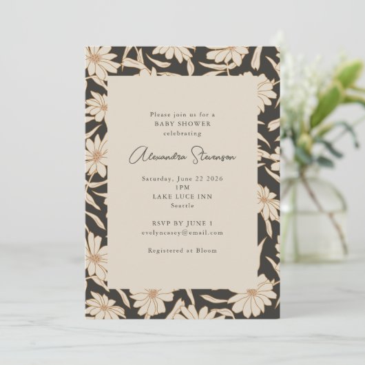 Boho Modern Botanical Black en Ivory Baby shower Kaart (Staand voorkant)