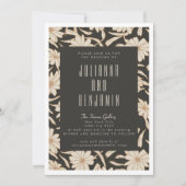 Boho Modern Botanical Black en Ivory Wedding Kaart (Voorkant)