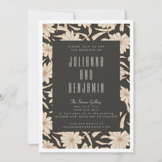 Boho Modern Botanical Black en Ivory Wedding Kaart (Voorkant)