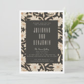 Boho Modern Botanical Black en Ivory Wedding Kaart (Staand voorkant)