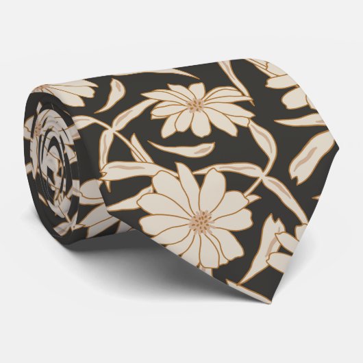 Boho Modern Botanical Black Groomsmen Wedding Stropdas (Opgerold)