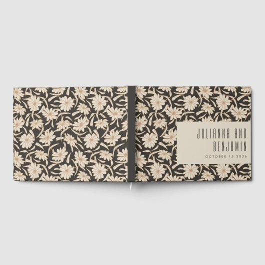 Boho Modern Botanical Black Ivory Custom Wedding Gastenboek (Volledig)
