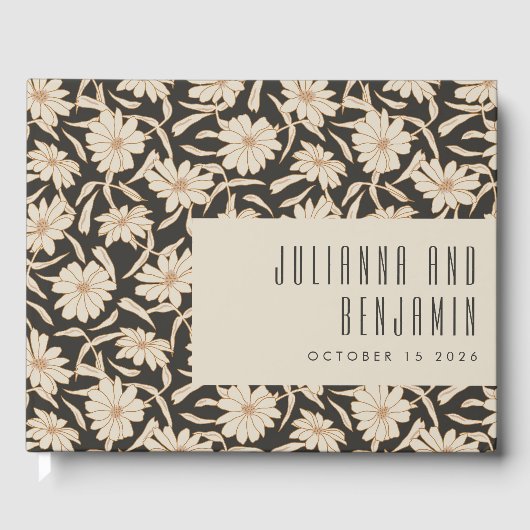 Boho Modern Botanical Black Ivory Custom Wedding Gastenboek (Voorkant)