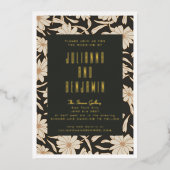 Boho Modern Botanical Black Ivory Wedding Gold Folie Uitnodiging (Voorkant)