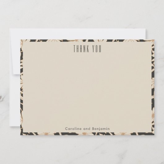 Boho Modern Botanisch Zwart Aangepaste Bruiloft Bedankkaart (Voorkant)