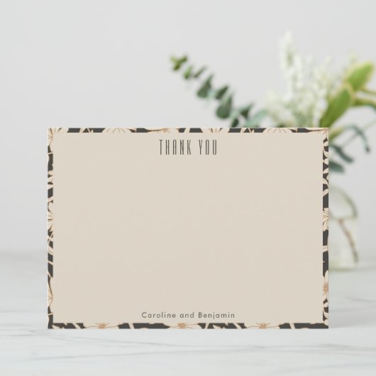 Boho Modern Botanisch Zwart Aangepaste Bruiloft Bedankkaart (Staand voorkant)