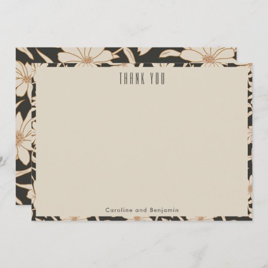Boho Modern Botanisch Zwart Aangepaste Bruiloft Bedankkaart (Voorkant / Achterkant)