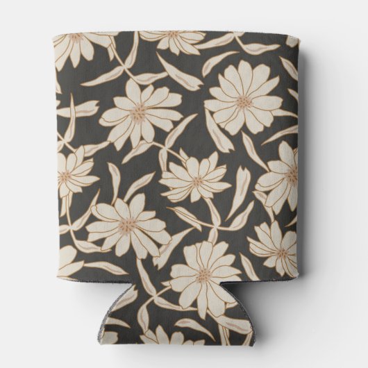 Boho Modern Botanisch Zwart Ivoor Bruiloft Blikjeskoeler (Achterkant)