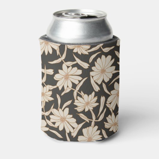 Boho Modern Botanisch Zwart Ivoor Bruiloft Blikjeskoeler (Blikje Achterkant)